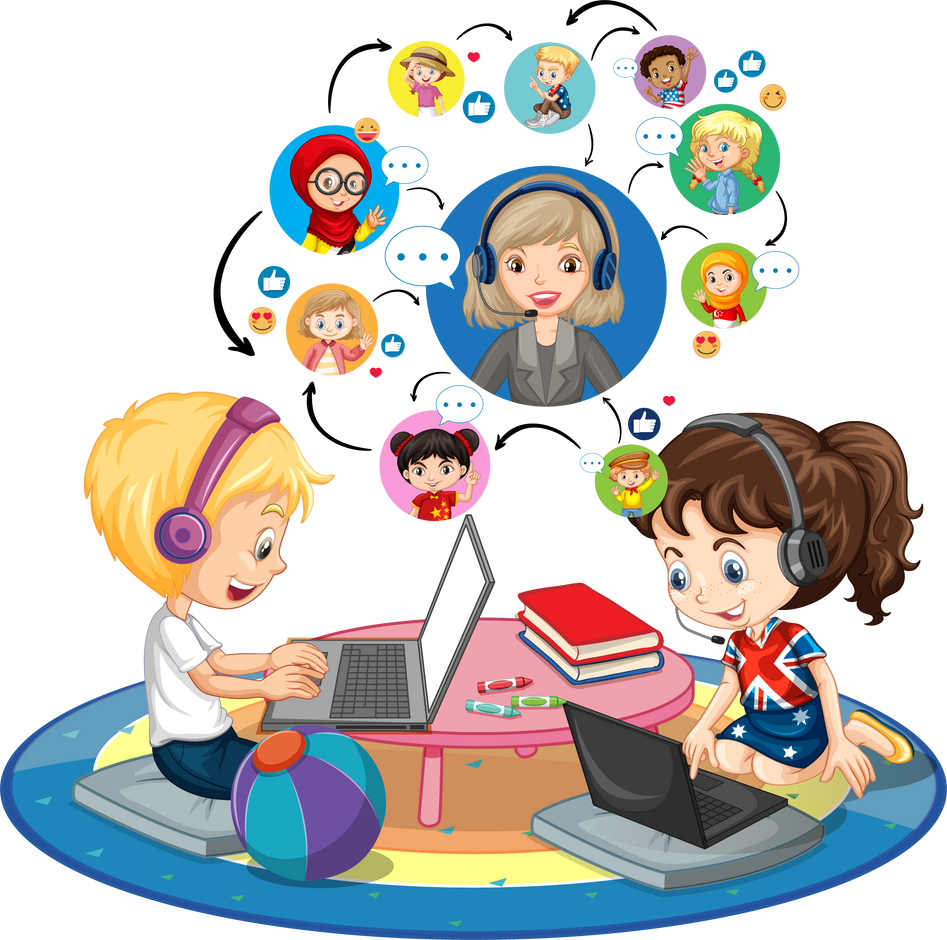 Side view of children using laptop for communicate video con